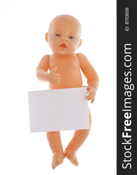 The naked doll has control over a sheet of paper