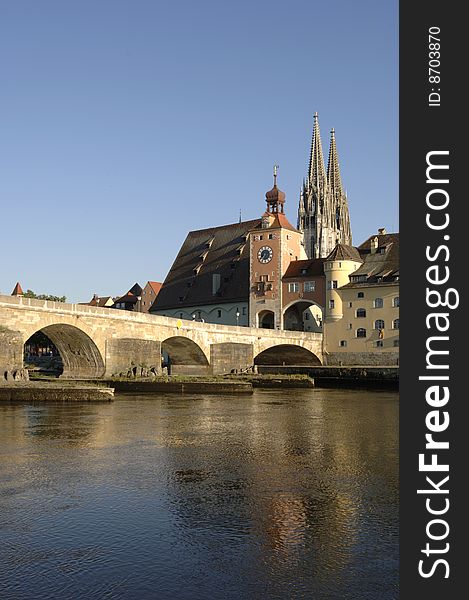 A panorama view to german town regensburg