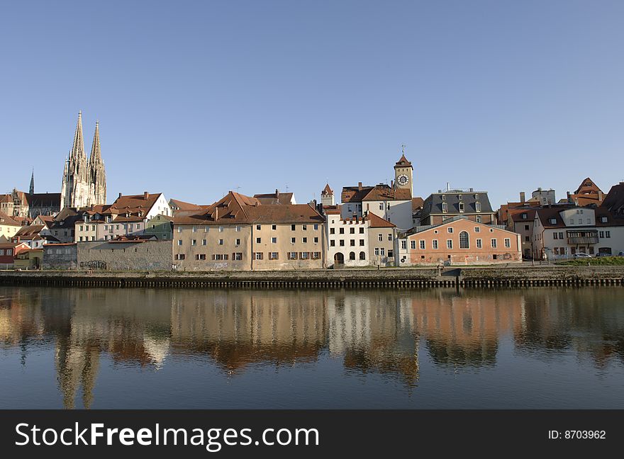 The famous old town with the cathedral of Regensburg in Germany. The famous old town with the cathedral of Regensburg in Germany