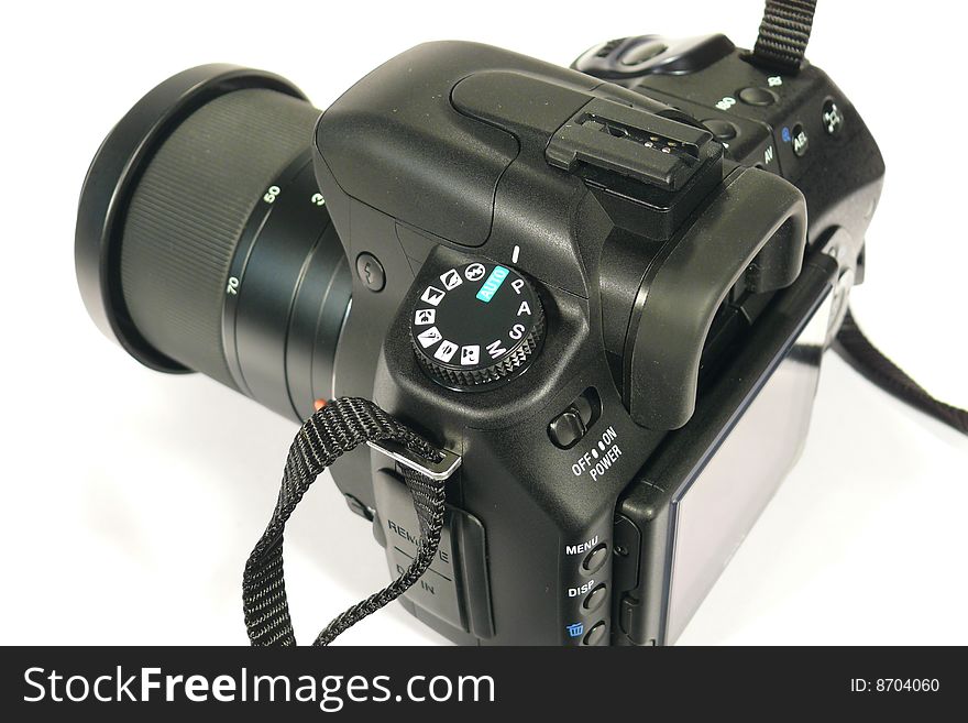 Closeup photo of black reflex camera