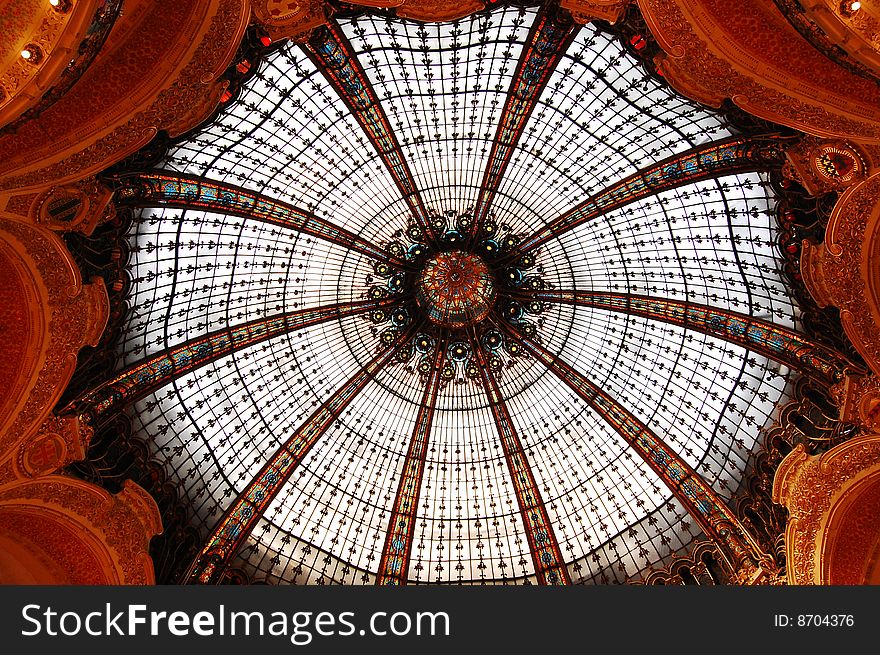 Ceiling in Galleries Lafayette in Paris, France. Ceiling in Galleries Lafayette in Paris, France