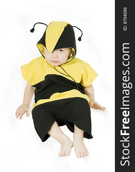 Cute little boy in bumble bee costume. Cute little boy in bumble bee costume.