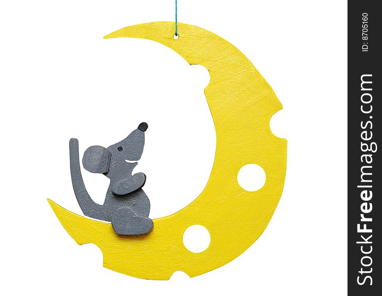 Mouse and moon. Handmade toy isolated on a white.