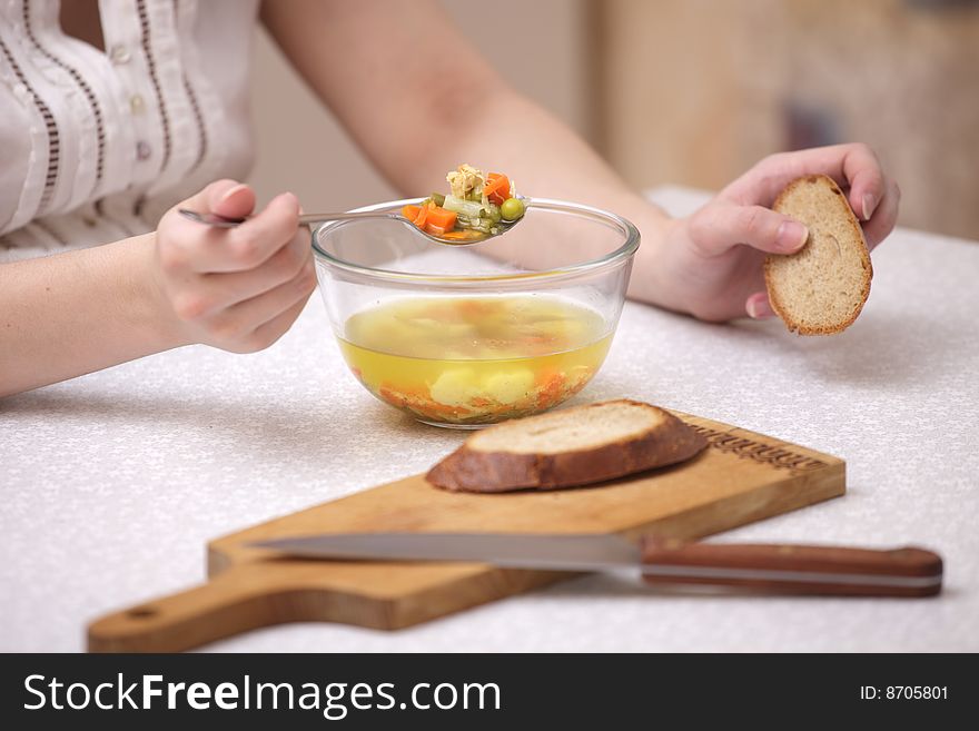 A photo of plate of with soup