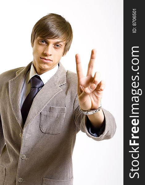 Businessman victory sign