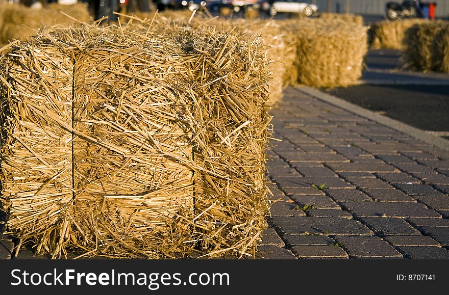 A lot of bales of straw cleared by the sun. A lot of bales of straw cleared by the sun