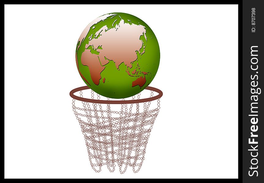 The globe reaching down through in the basket net. The globe reaching down through in the basket net