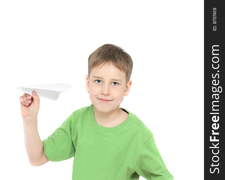 Boy starts paper plane