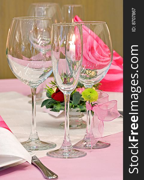 Wedding table decorated with bouquet and candles. Wedding table decorated with bouquet and candles