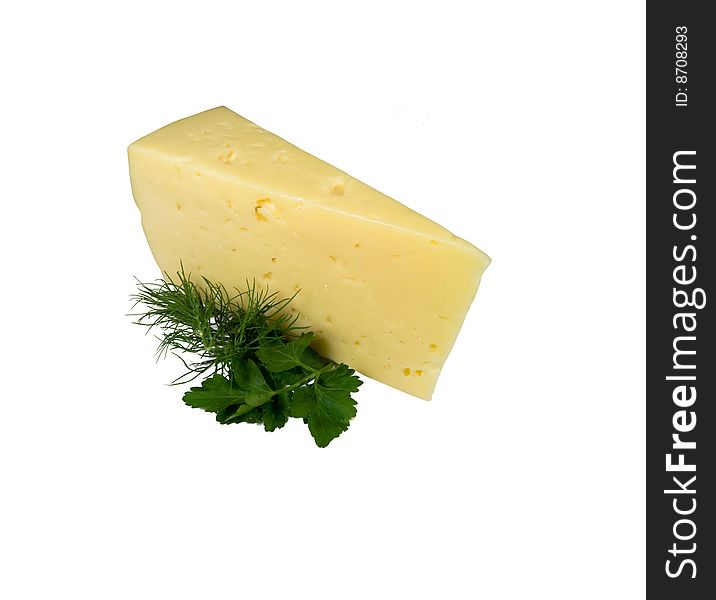 Bit cheese with verdure on white background
