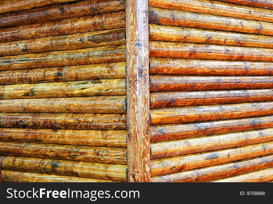 Brown log wood corner of cabin house. Brown log wood corner of cabin house