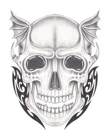 Art Surreal Skull Tattoo. Stock Image