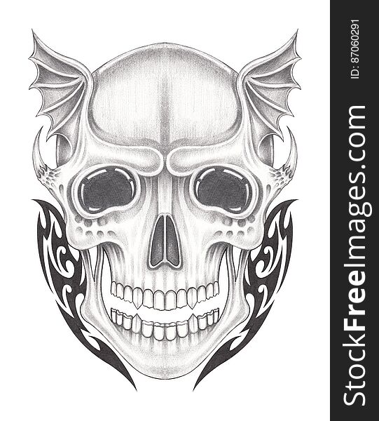 Art design surreal skull for tattoo hand pencil drawing on paper. Art design surreal skull for tattoo hand pencil drawing on paper.