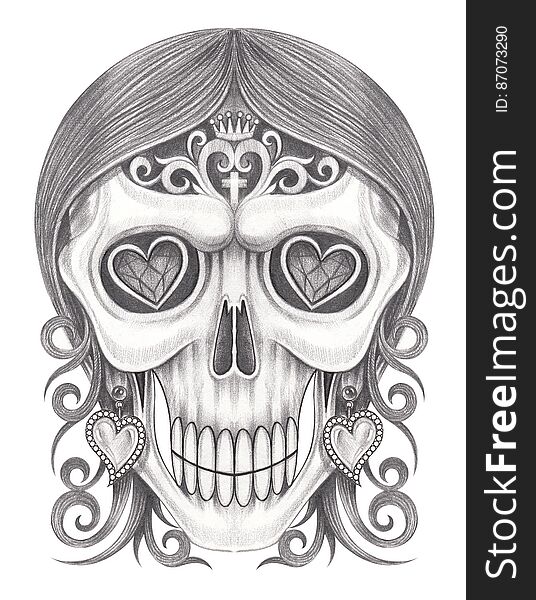 Art design suger skull day of the dead festival hand pencil drawing on paper. Art design suger skull day of the dead festival hand pencil drawing on paper.