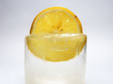 Lemon In Ice Stock Photo