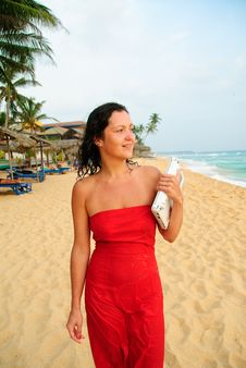 Beautiful Smiling Young Woman With Laptop On Beach Stock Image Beautiful Smiling Young Woman With Laptop On Beach Stock Image