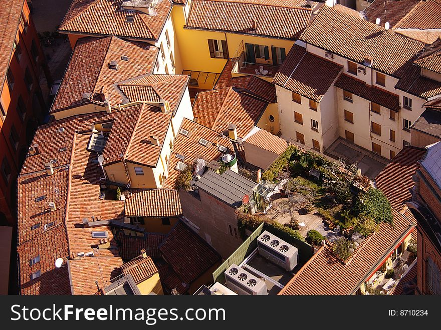 View from the Asinelli tower in Bologna in Italy