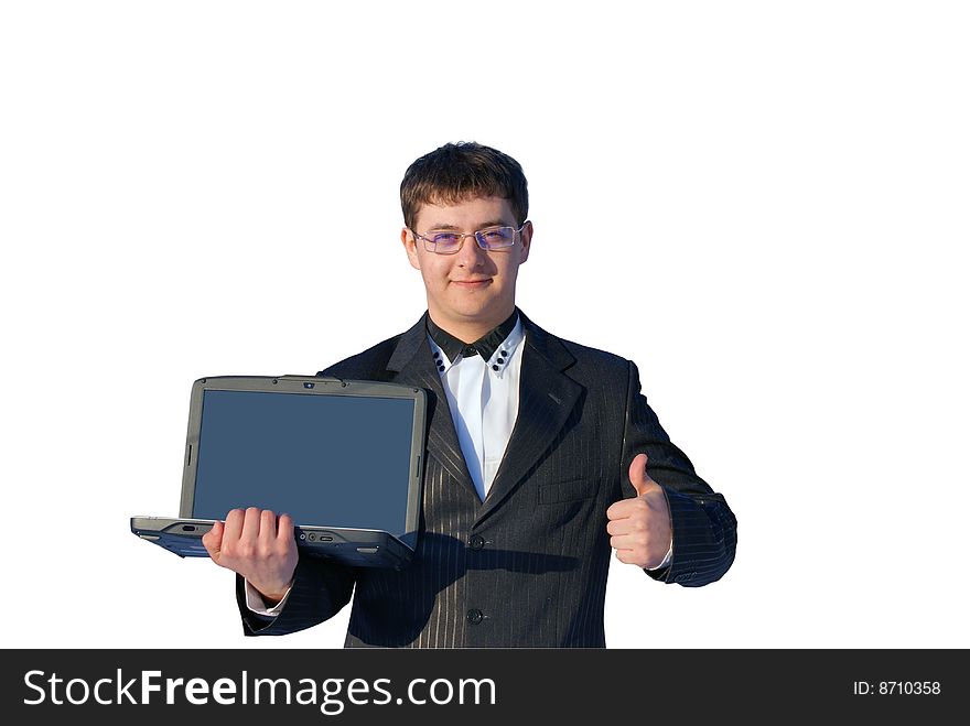 The businessman stand with a computer. The businessman stand with a computer