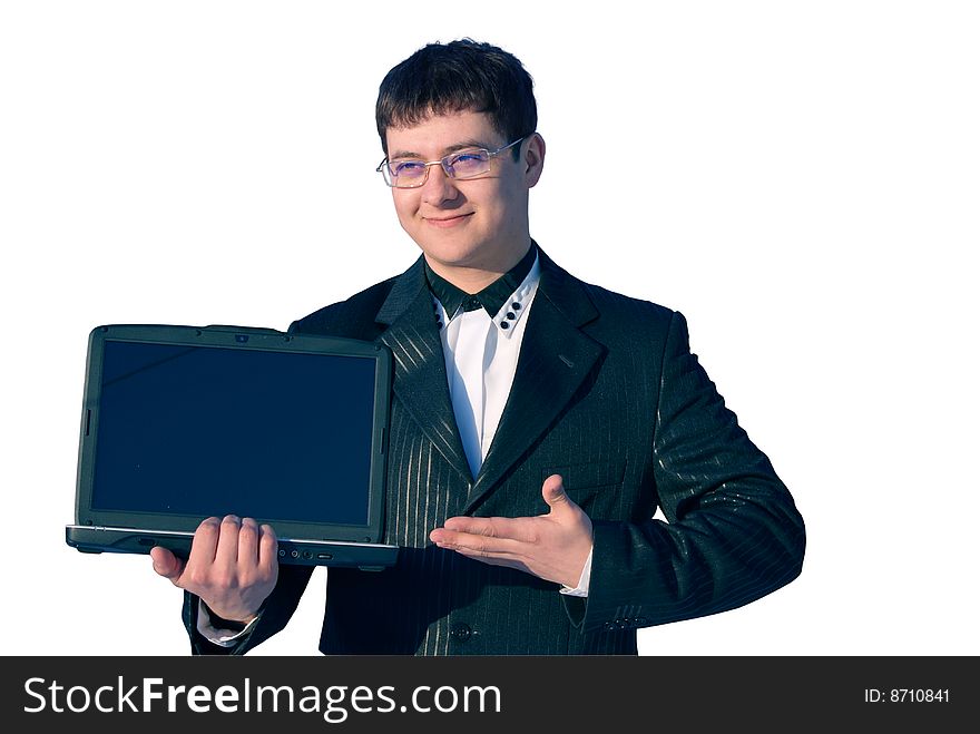 The businessman stand with a computer. The businessman stand with a computer
