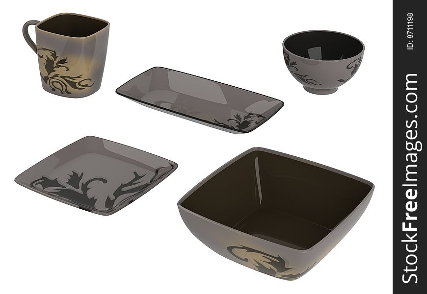 Rendered 3d isolated dark ware objects