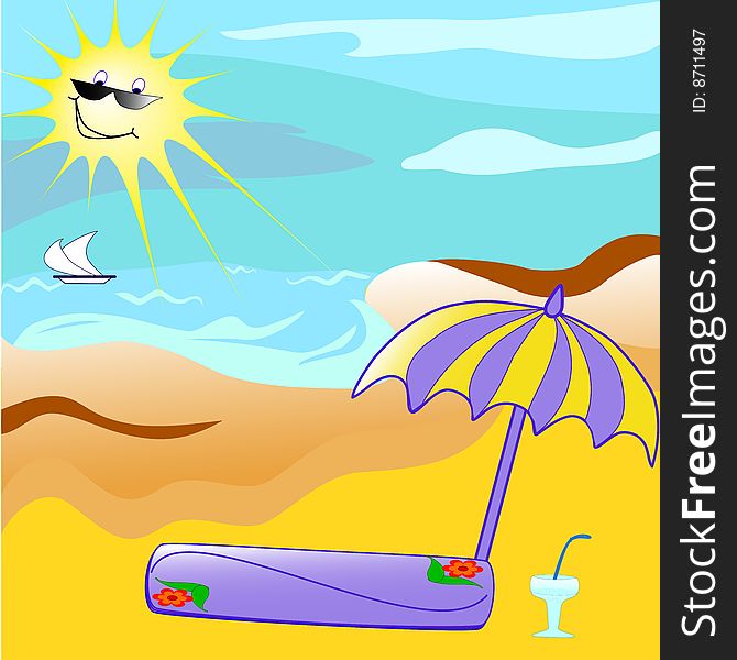 Tropical beach with umbrella . vector illustration. Tropical beach with umbrella . vector illustration