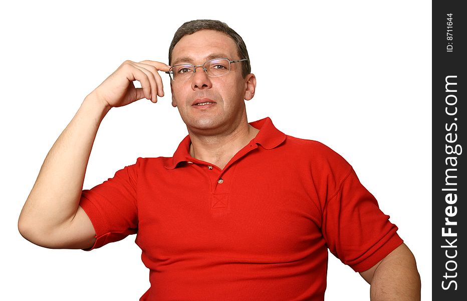 The man in glasses it is isolated on a white background. The man in glasses it is isolated on a white background