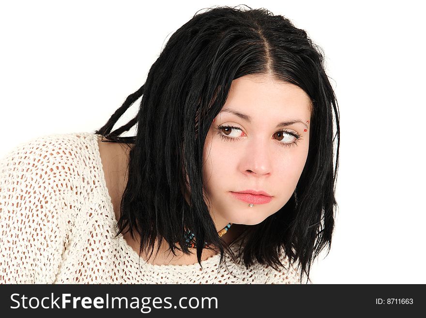 Cute teenage girl with braided hair isolated on white background. Cute teenage girl with braided hair isolated on white background