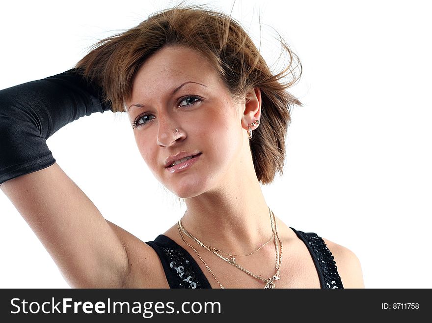 Portrait of sensual young woman isolated on white background