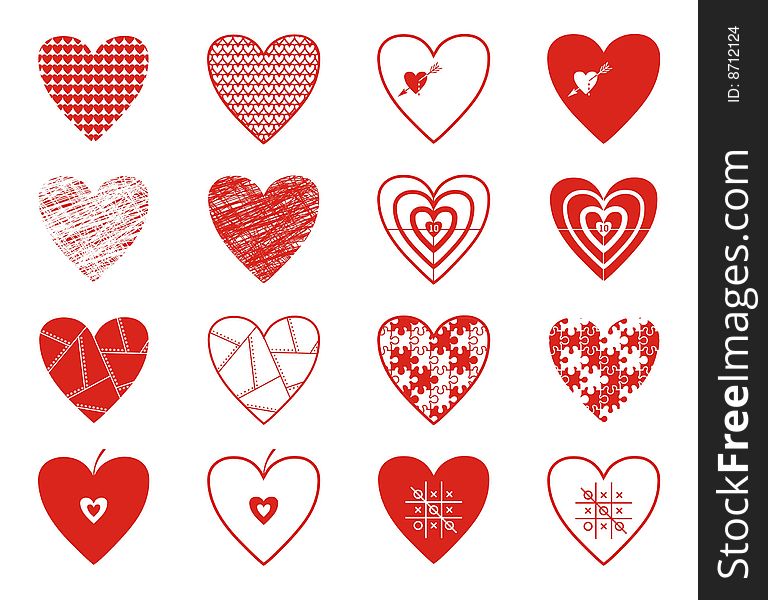 Set of various hearts, potraying different emotions