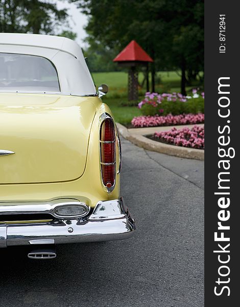 Vintage yellow car used as limousine for weddings. Vintage yellow car used as limousine for weddings