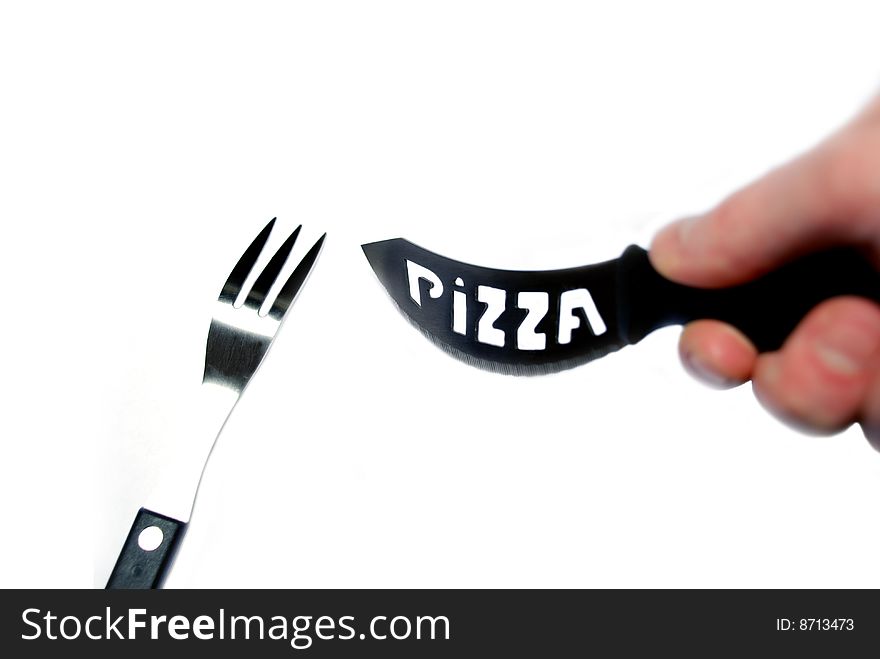 Pizza knife spoon isolated on a white background. Pizza knife spoon isolated on a white background