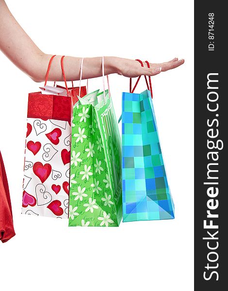 Shopper - woman in red dress with shopping bags. Shopper - woman in red dress with shopping bags