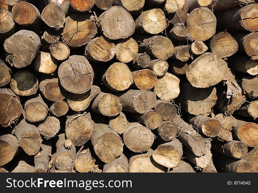 Dry wood in pile outdoor background. Dry wood in pile outdoor background