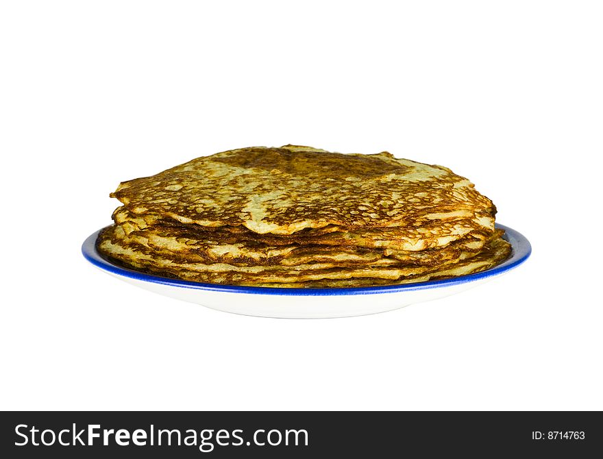 Plate with pancakes isolated on a white background. Plate with pancakes isolated on a white background