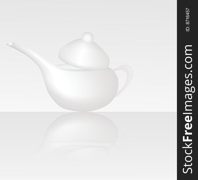 White teapot illustration with reflection