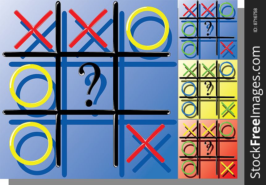 Vector - Tic-tac-toe on blue, red and yellow background