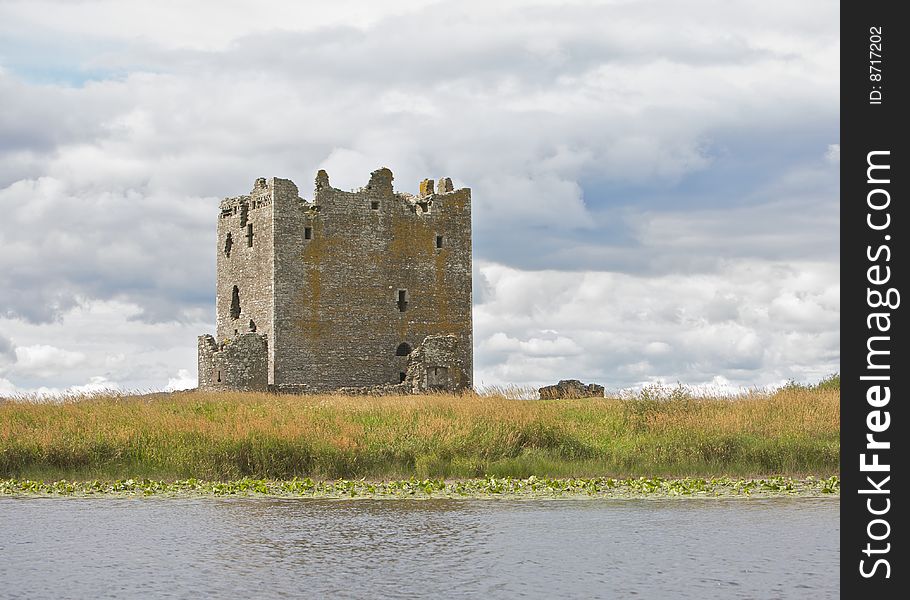 An Scotland castle, surrounded with water, Winter. An Scotland castle, surrounded with water, Winter