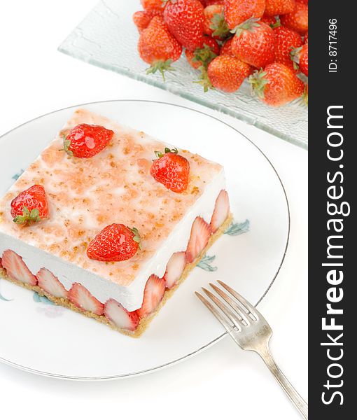 Homemade Strawberry mousse on white background