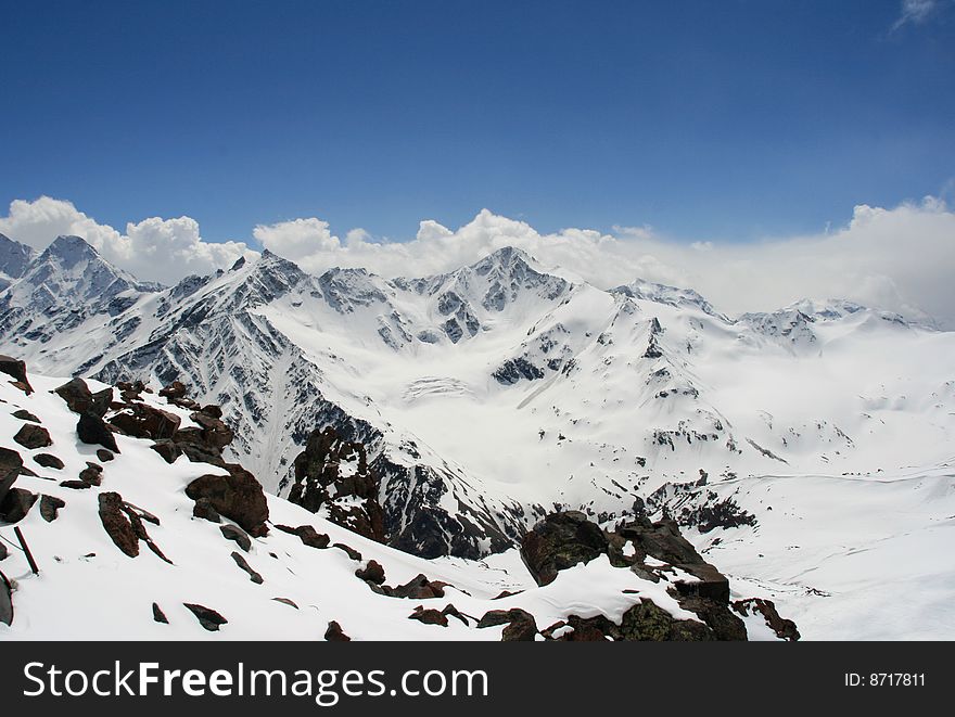 Snow tops of mountains of Elbrus