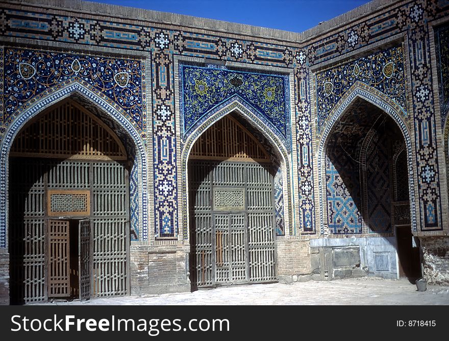Mosque courtyard Registan Square, Timurid era, Samarkand former USSR, now Uzbekistan
