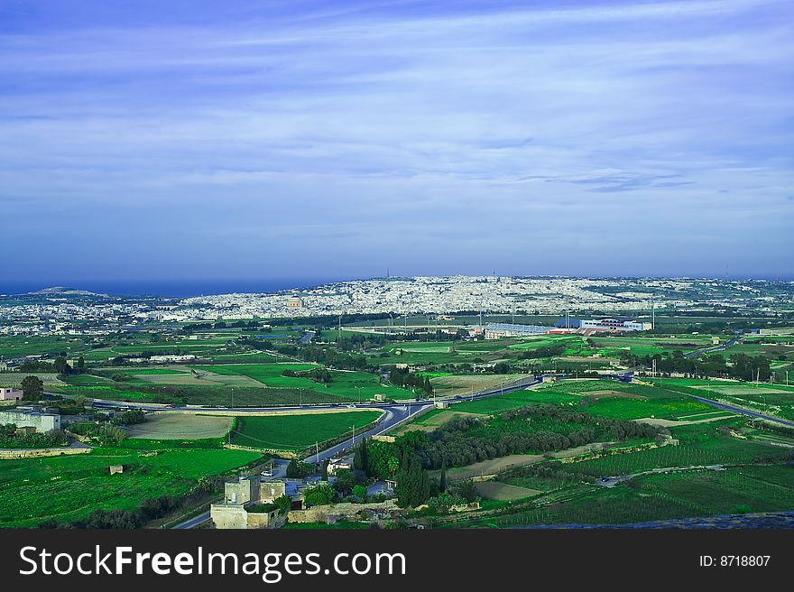 View of the old city of malta in the evening. View of the old city of malta in the evening