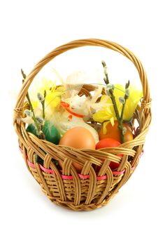 Easter Basket, With Colored Eggs And Lamb Royalty Free Stock Image Easter Basket, With Colored Eggs And Lamb Royalty Free Stock Image