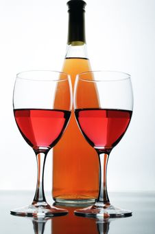 Bottle And Glasses Of Wine Stock Photos