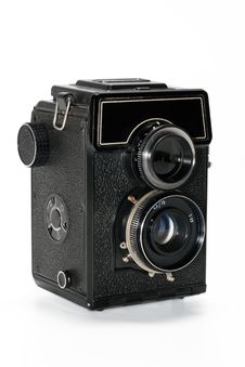 A Camera Is Black, With Two Lenses Stock Images