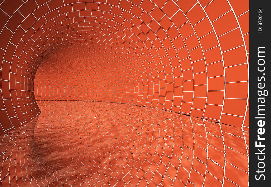 Red brick made tunnel with water flowing inside. Red brick made tunnel with water flowing inside