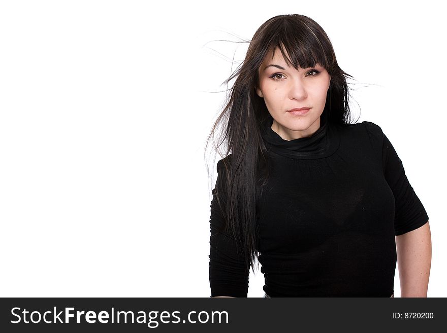 Happy brunette woman over white background. Happy brunette woman over white background