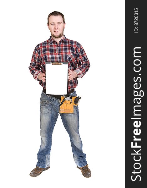 Worker with tools. over white background
