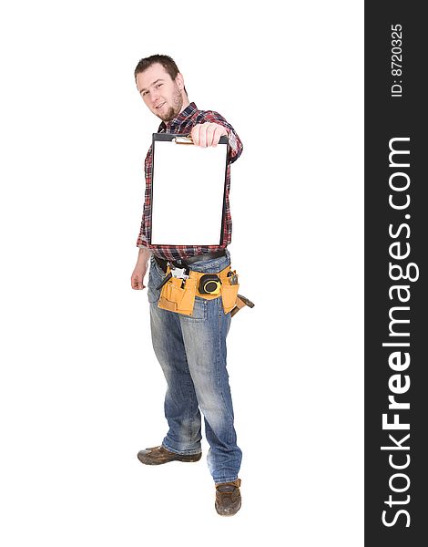 Worker with tools. over white background