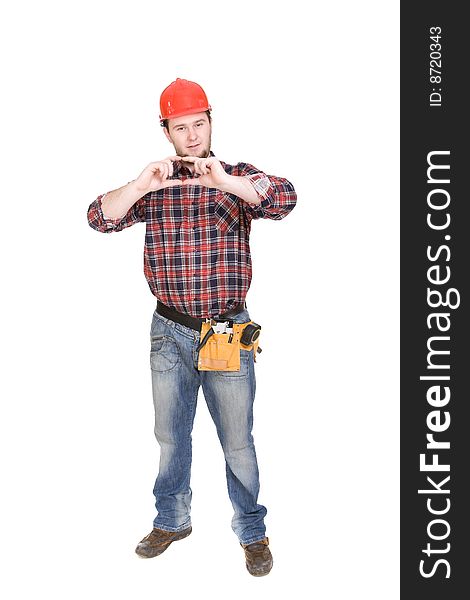 Worker with tools. over white background