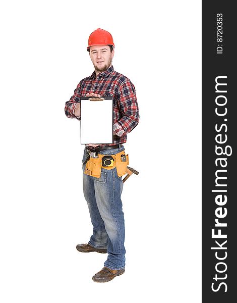 Worker with tools. over white background